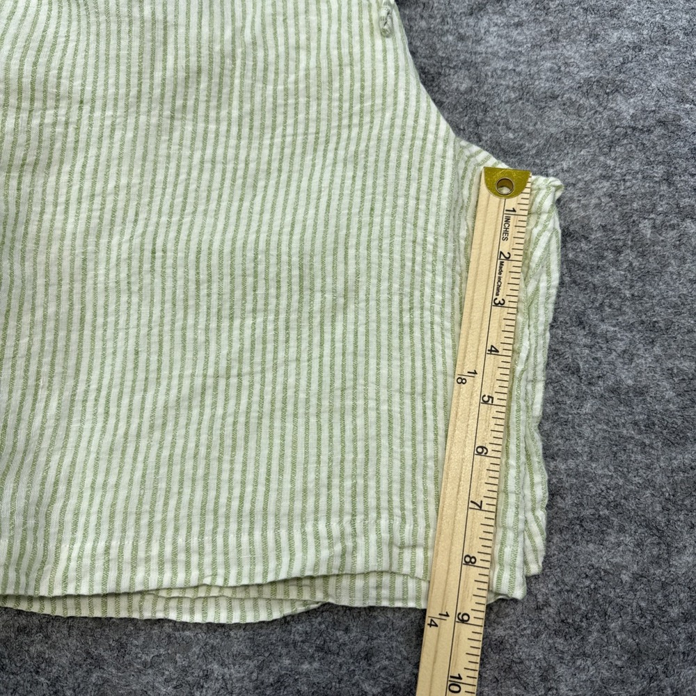 Flax linen shorts women's S 6-10 green stripe Bermuda pockets lagenlook NWOT - Picture 6 of 11